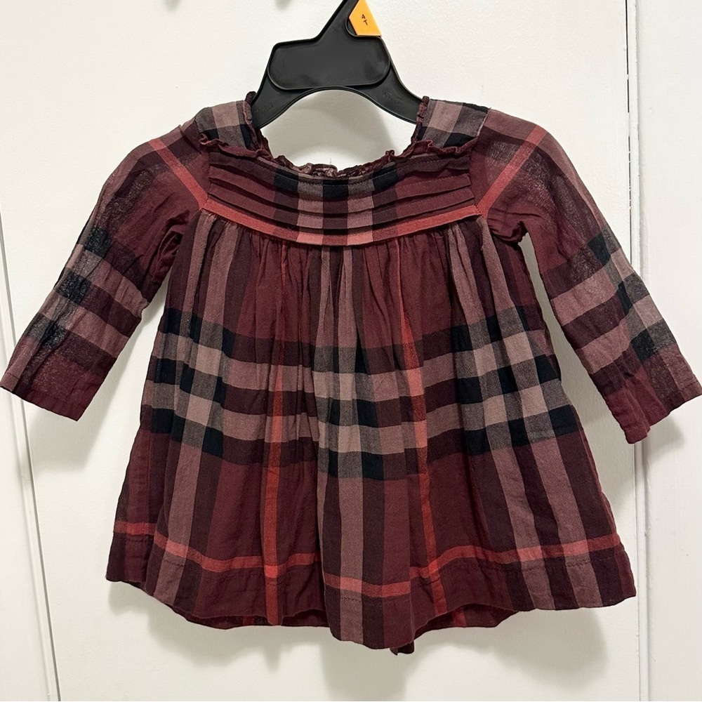 Burberry Children Baby Girl Dress Burgundy Plaid Cotton 6 Mo Infant Classic Prep